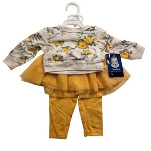 Gerber 3-Piece Floral Sweatshirt Tutu and Leggings Set Yellow 0-3 Months